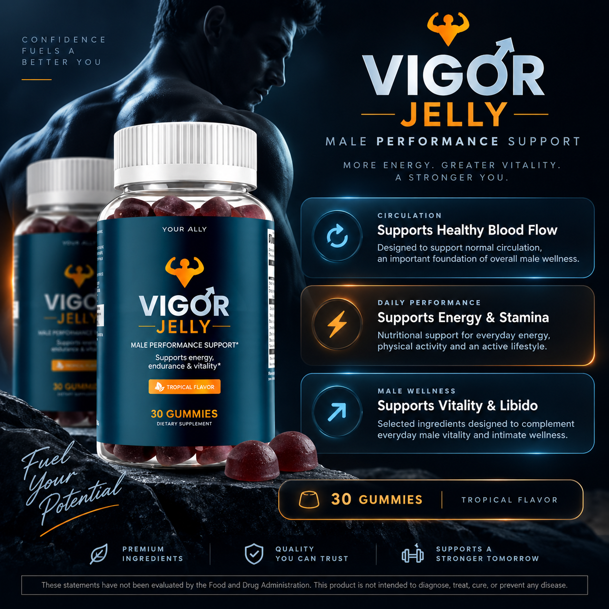 Active confident man supporting everyday male wellness